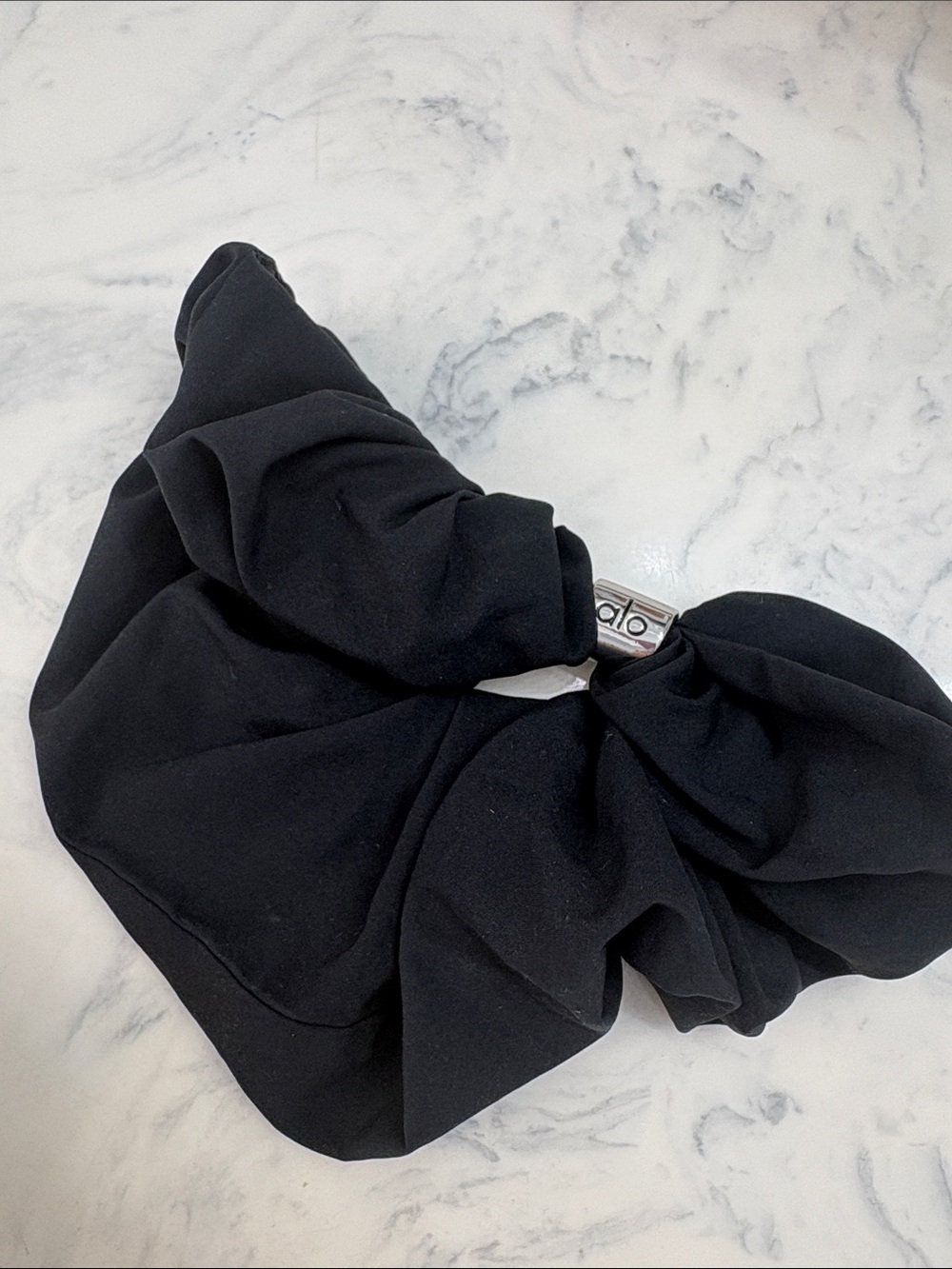 Black Fabric Scrunchie Hair Tie with Silver Accent Alo brand